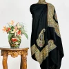 Black Pure Pashmina Shawl With Papier Mache and Tilla Border Design