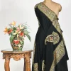 Black Pure Pashmina Shawl With Papier Mache and Tilla Border Design