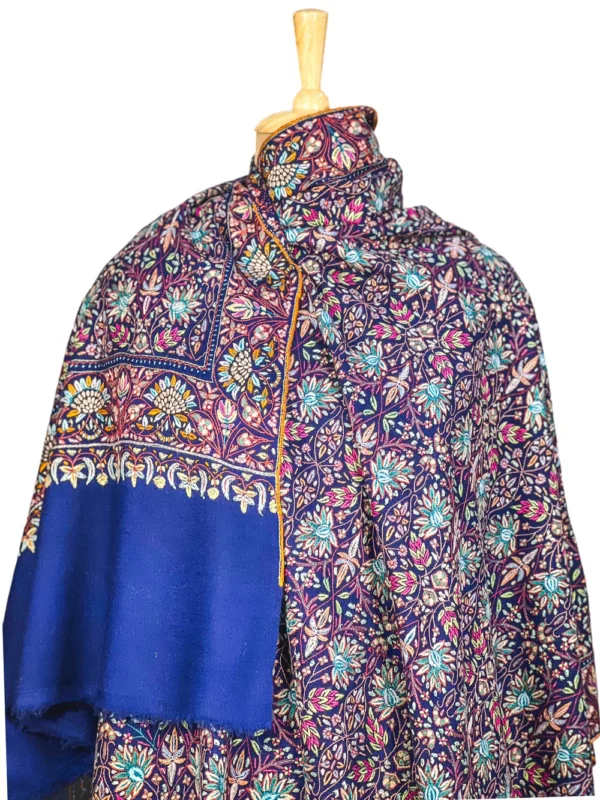 Navy Blue Pure Pashmina Shawl With Sozni Hand Embroidery