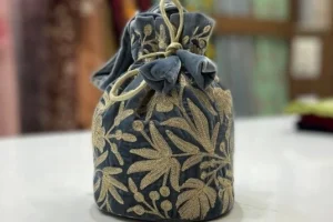 Designer Embroidered Grey Potlis Bag
