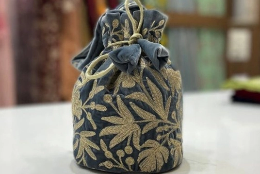 Designer Embroidered Grey Potlis Bag