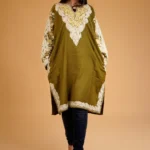 Olive Green Phiran With Aari And Tilla Embroidery