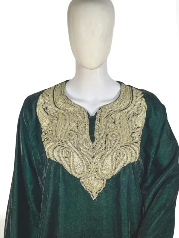 Bottle Green Velvet Phiran with Tilla Embroidery