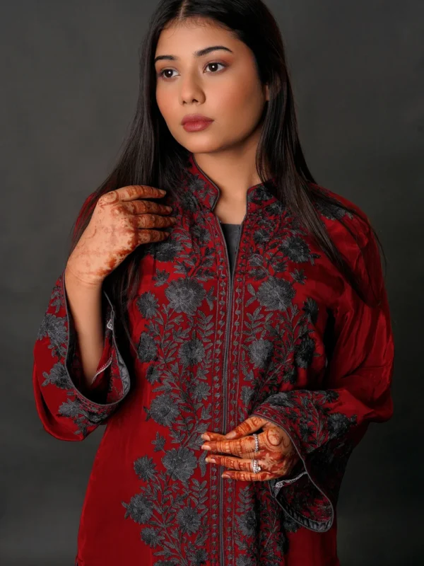 Maroon Crepe Kurta with Aari Embroidery
