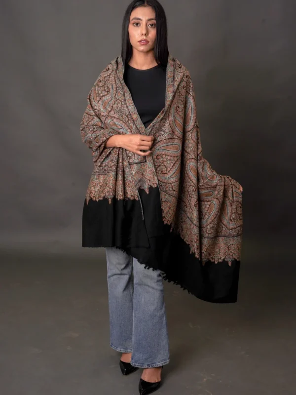 Collector's Edition Pure Pashmina Shawl With Multi-Colour Sozni Jamawar Hand Embroidery
