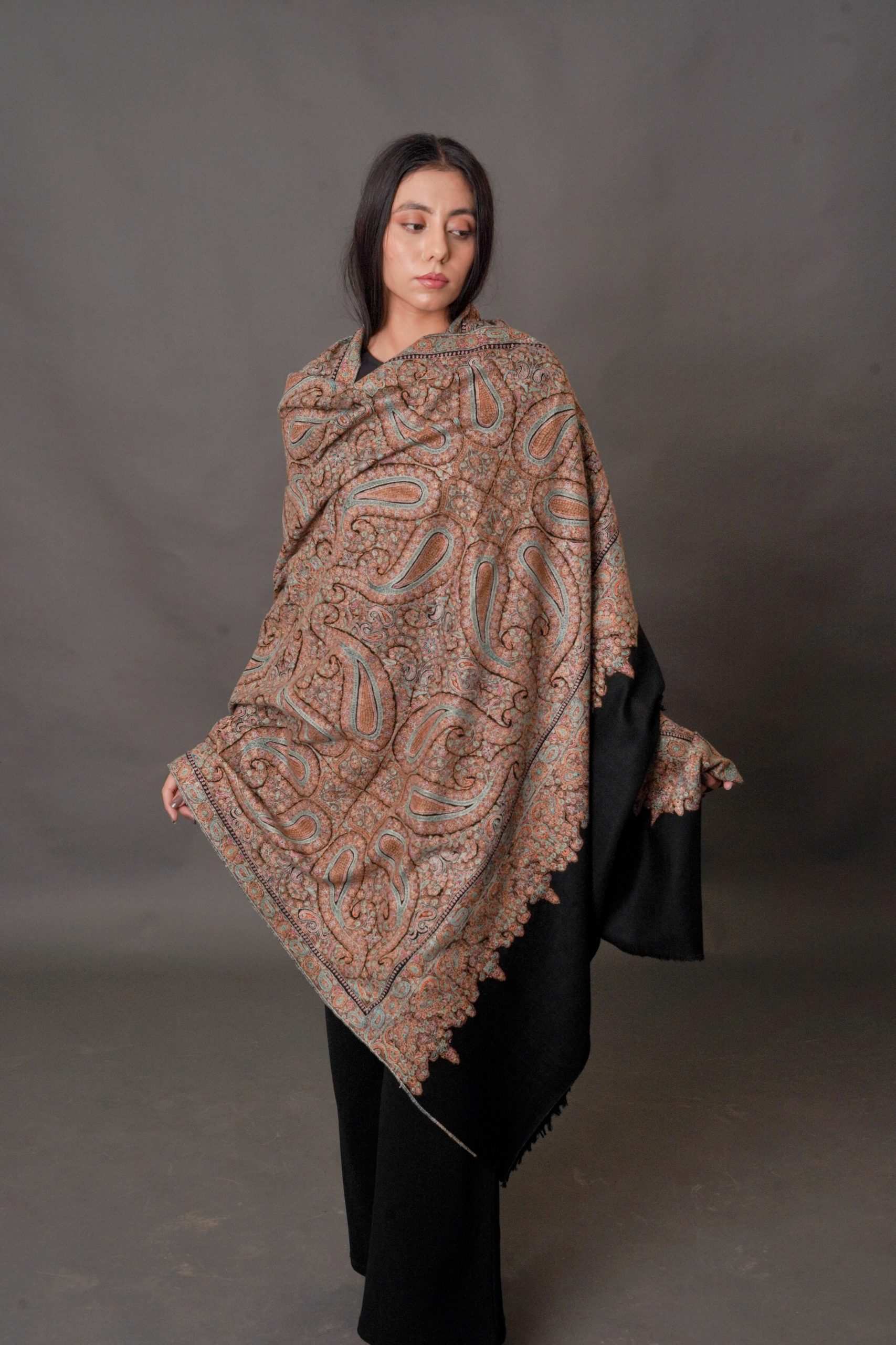 Collector's Edition Pure Pashmina Shawl With Multi-Colour Sozni Jamawar  Hand Embroidery