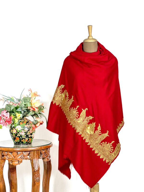 Red Pure Pashmina Shawl With Tilla Hand Embroidery