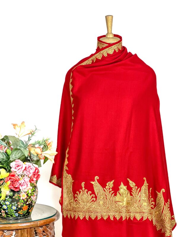 Red Pure Pashmina Shawl With Tilla Hand Embroidery