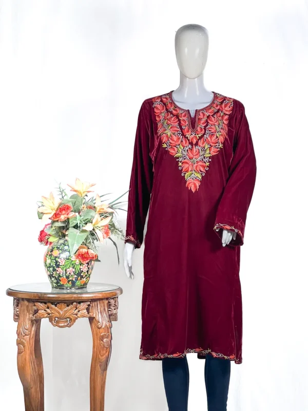 Velvet Phiran with Kashmiri Aari Embroidery
