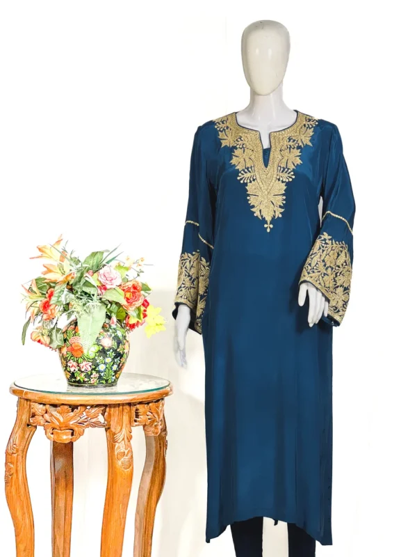 Natural Crepe Kashmiri Kurta with Tilla Embroidery