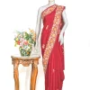 Red Kashmiri Saree with Floral Aari Embroidery