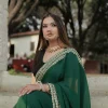 Green Viscose Georgette Zari Embroidered Kashmiri Saree