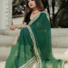 Green Viscose Georgette Zari Embroidered Kashmiri Saree
