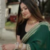 Green Viscose Georgette Zari Embroidered Kashmiri Saree
