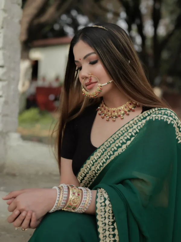 Green Viscose Georgette Zari Embroidered Kashmiri Saree