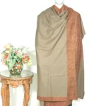 Dark Beige Pure Pashmina Shawl With Hand Embroidered Sozni Palla