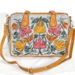 Ash Grey Women Hand Bag with Kashmiri Aari Embroidery