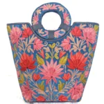 Peacock Blue Velvet Aari Embroidered Tote Bag