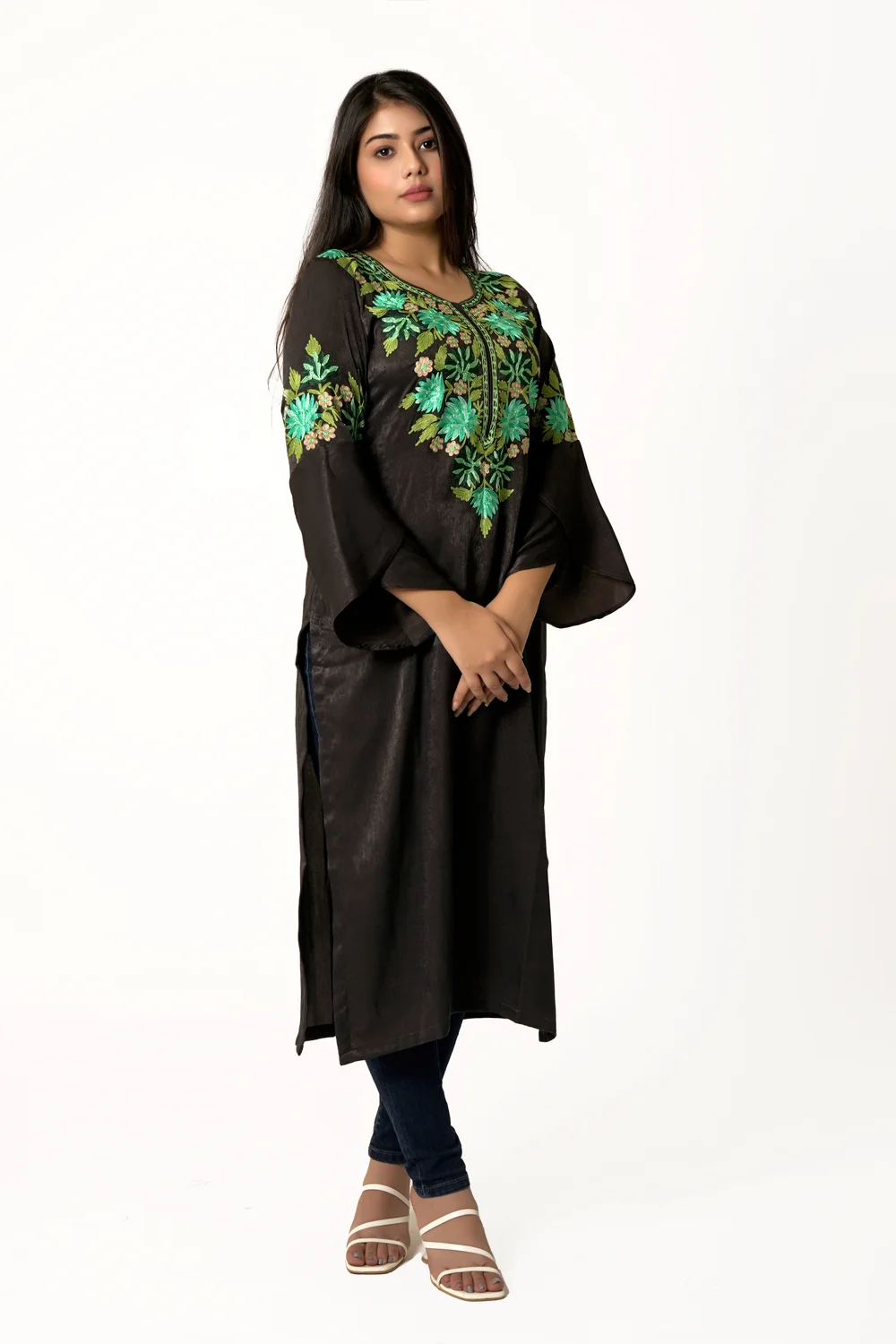 South Cotton Kurti with Hand Dabka Work & Stripes Pant | Dress materials  cotton, Sleeves pattern, Kurti