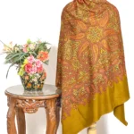 Mustard Pure Pashmina Shawl With Papier Mache Jama Hand Embroidery