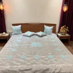 Grey Raw Silk Bed Cover with Aari Embroidery