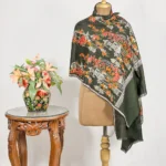 Pure Wool Stole with Floral Thread Machine Embroidery