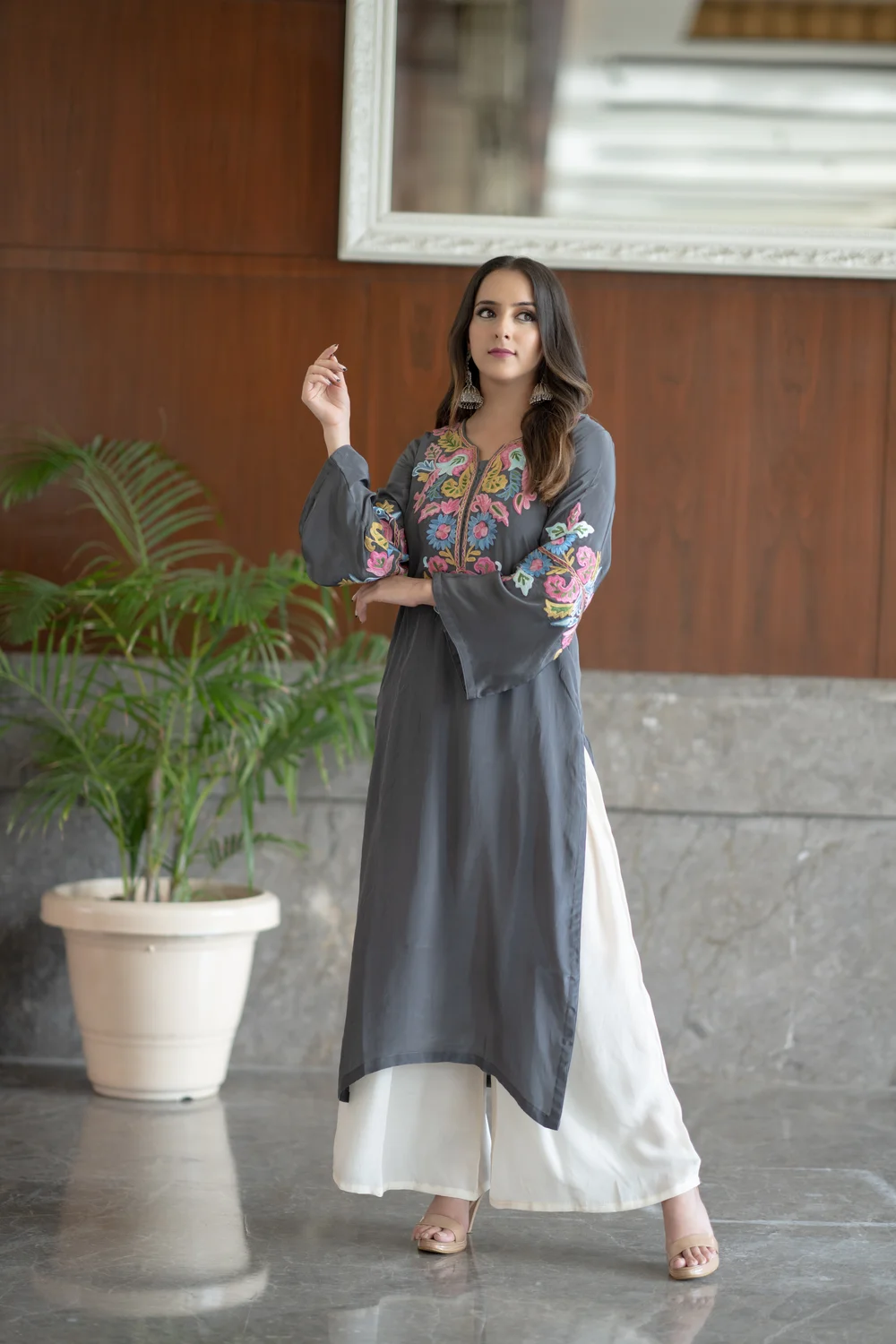 Latest Daily Wear Kurti For Women Grey Printed – FOURMATCHING