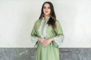 women wearing light green stylish long kurti