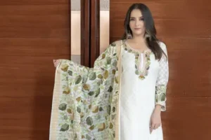 model with white designer salwar suit