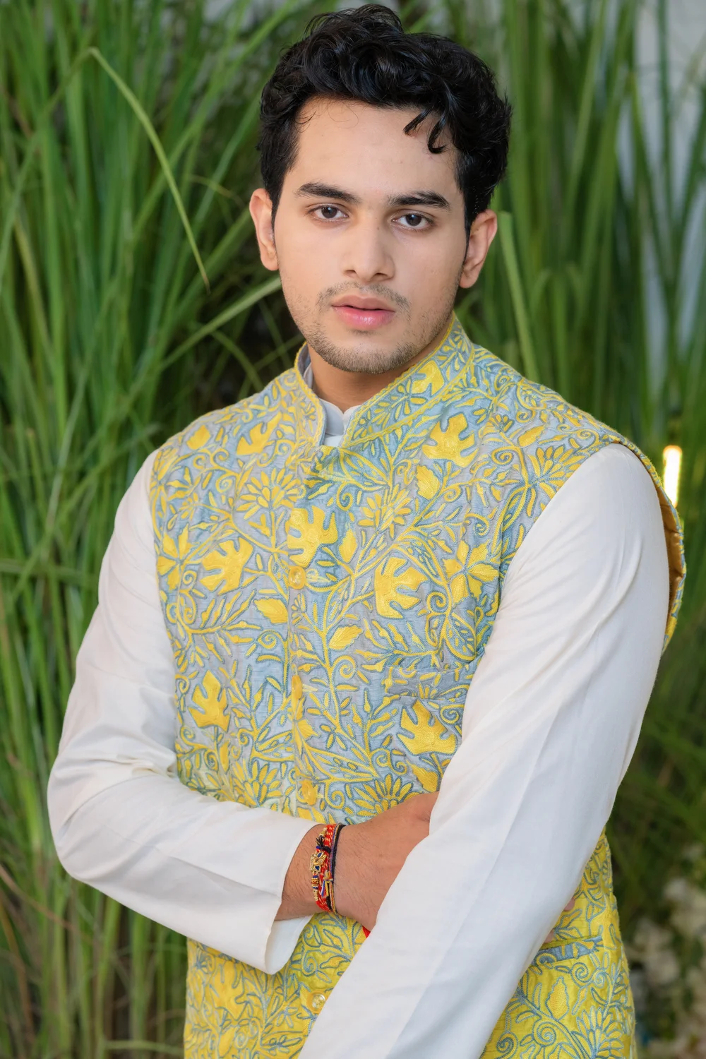 Ombre Art Raw Silk Nehru Jacket with Kashmiri Embroidery Angad Creations