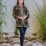 All Over Floral Embroidered Black Velvet Short Jacket
